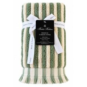 Brooks Brothers Hand Towels Ivory Green Luxury Thick Turkish Cotton Set of 2